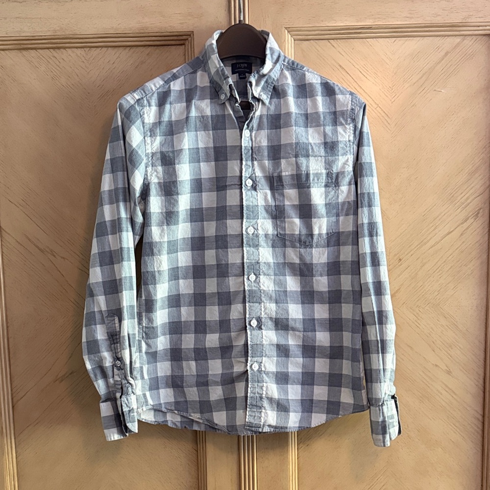 J. Crew Blue and White Checkered Casual Shirt - S